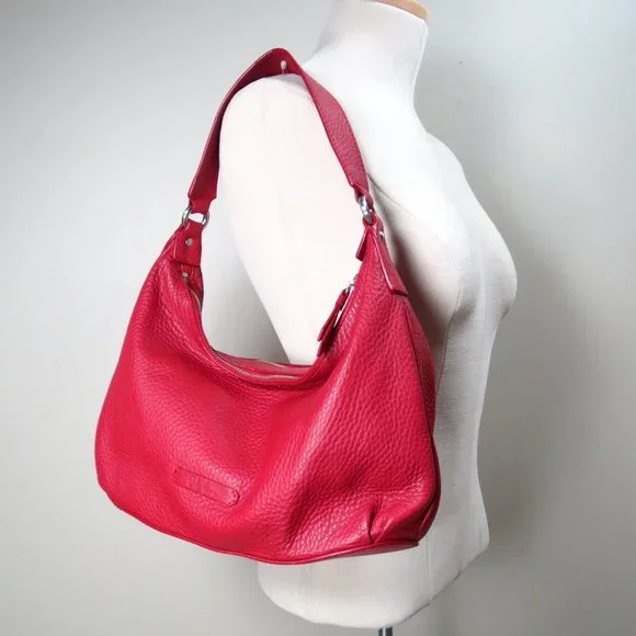 Cole Haan Red Pebbled Leather Hobo Shoulder Bag Slouch Purse Handbag - Picture 2 of 12